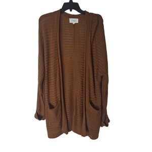 PINQUE Design Studio Women Open Front Knit Cardigan Sweater Brown Size L Crochet